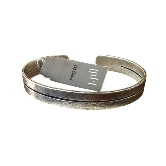 J. Jill Metal Cuff Bracelet Silver Tone Textured Rustic Minimalist Boho Classic - Picture 2 of 11